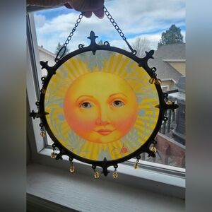 Sun Face Stained Glass Panel